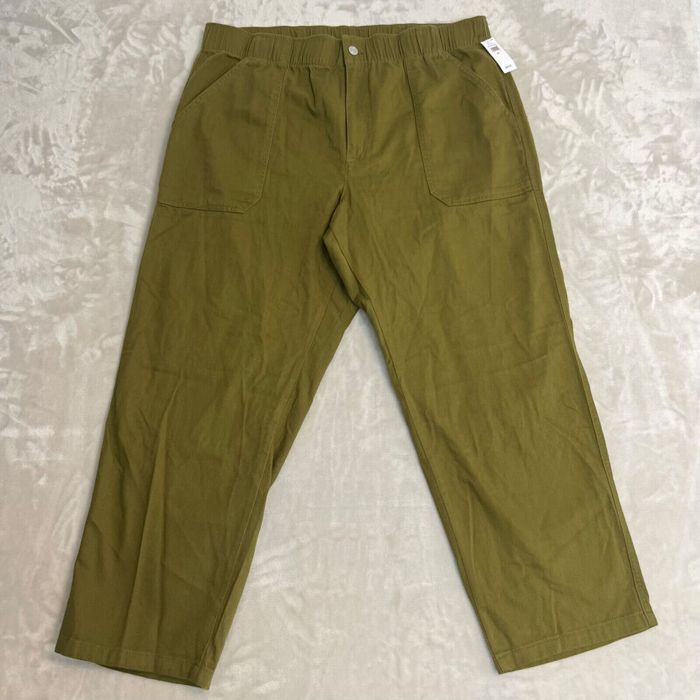 Gap Pants Womens XL Green Paperbag Pant Lagenlook Pockets Straight Leg NWT